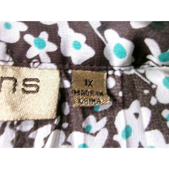 Notations Blouse Womens 1X Black Teal White Floral Short Sleeve Button Flowy - Picture 7 of 10